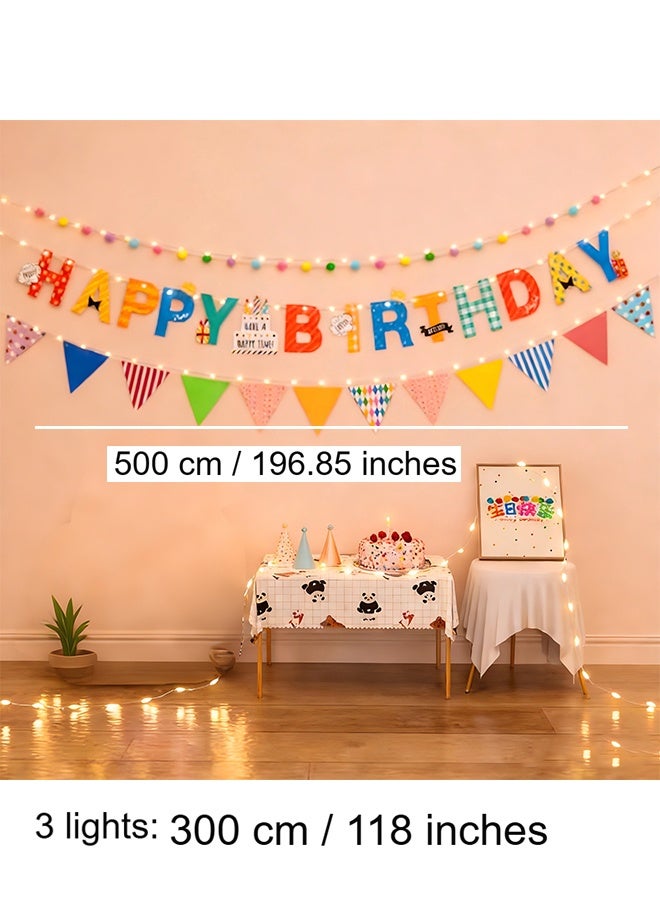 Happy D Birthday decoration banner, 3-piece set, featuring a “Happy Birthday” design and colorful balloon banner. Comes with lights, perfect for birthday parties. Length: (500 cm). - Image 3
